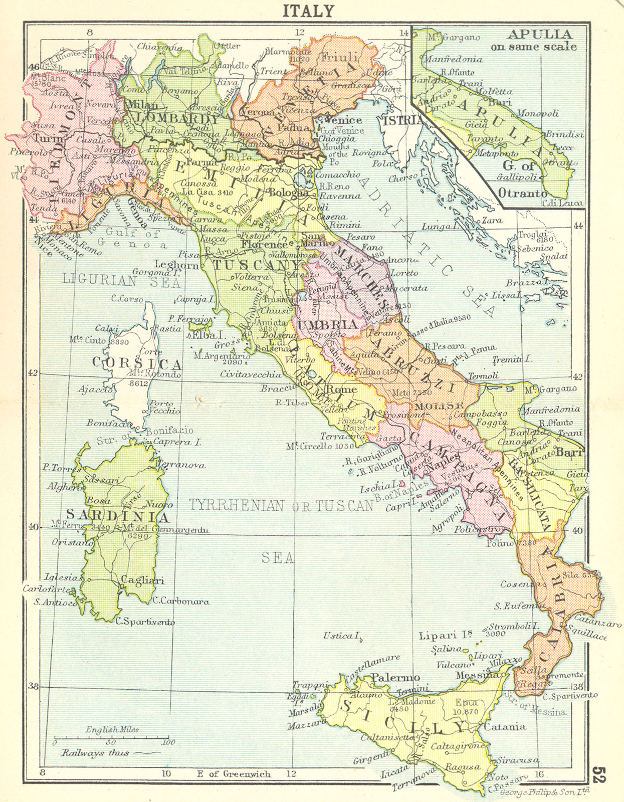 ITALY. Italy. Inset Map of Apulia on same scale; Small map 1912 old